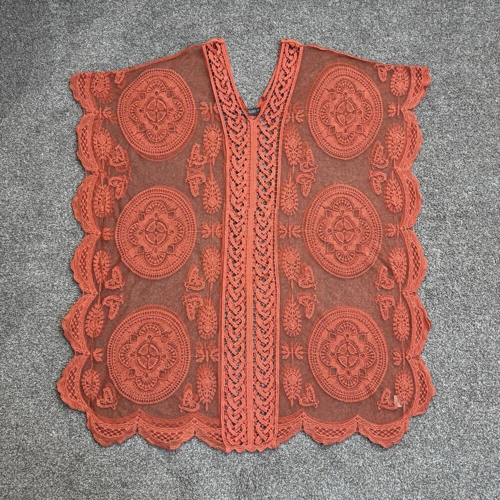 Accessory ST Kimono Blouse Womens One Size Orange Lace Sheer Embroidered Boho
